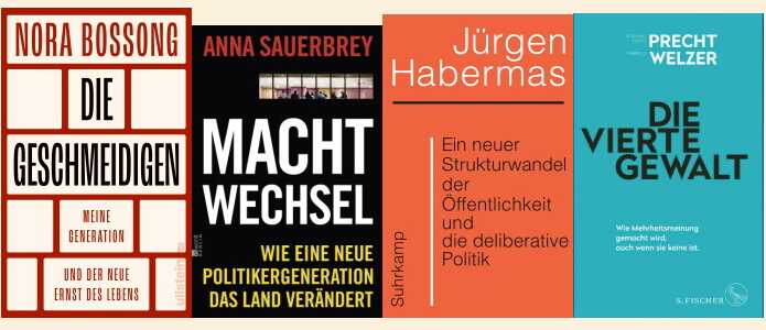 Bossong, Sauerbrey, Habermas, Precht, Welzer