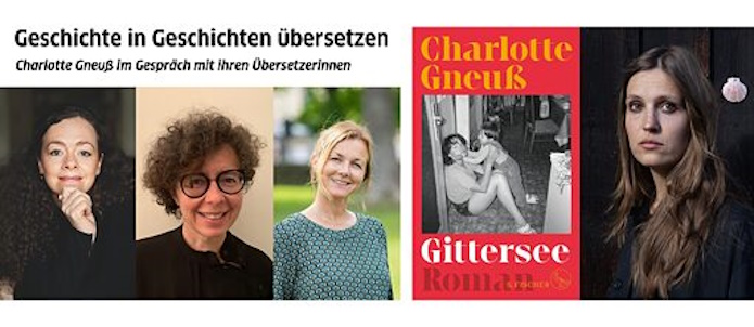 Charlotte Gneuß auf der Frankfurter Buchmesse 2024 © Heike Steinweg (Diogenes), e_borra, privat, Dirk Skiba Charlotte Gneuß auf der Frankfurter Buchmesse 2024