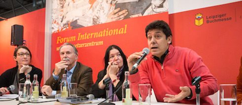 Shoshana Liessmann, Klaus-Dieter Lehmann, Donata Kinzelbach und Yassin Adnan auf der Leipziger Buchmesse Foto: Andreas Wünschirs Shoshana Liessmann, Klaus-Dieter Lehmann, Donata Kinzelbach und Yassin Adnan auf der Leipziger Buchmesse